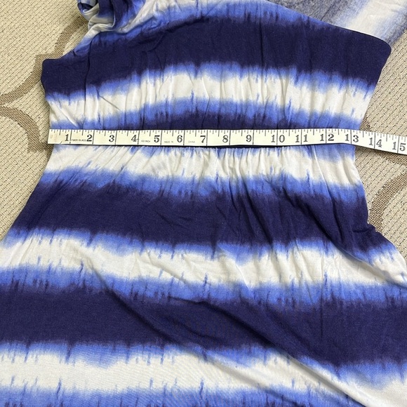 Soma Soft Jersey One Shoulder Ruffle Tie Dyed Stripe Navy Maxi Dress,size medium - Picture 5 of 9